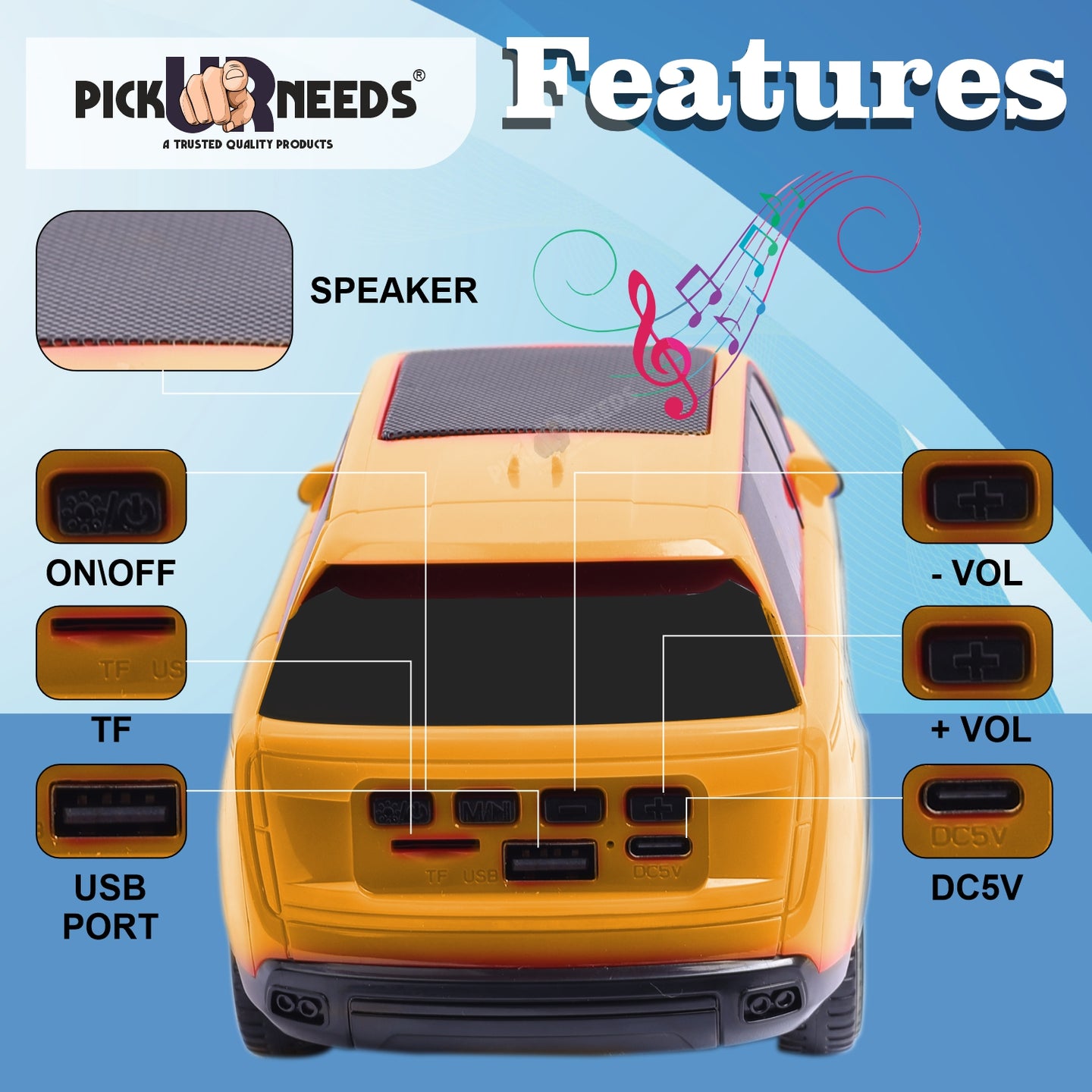 Pick Ur Needs Car Design Wireless Speaker USB / TF Card / FM Support RGB Light 1200mAh Battery 10 W Bluetooth Speaker
